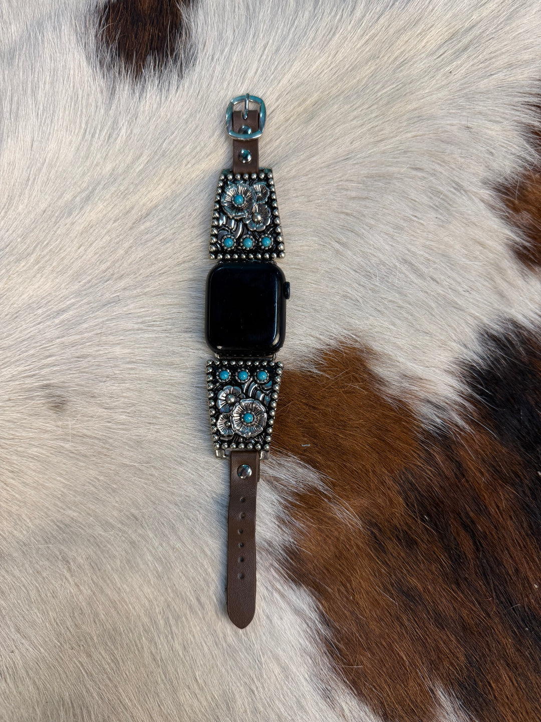 Western Flower Gemstone Leather Apple Watch Band