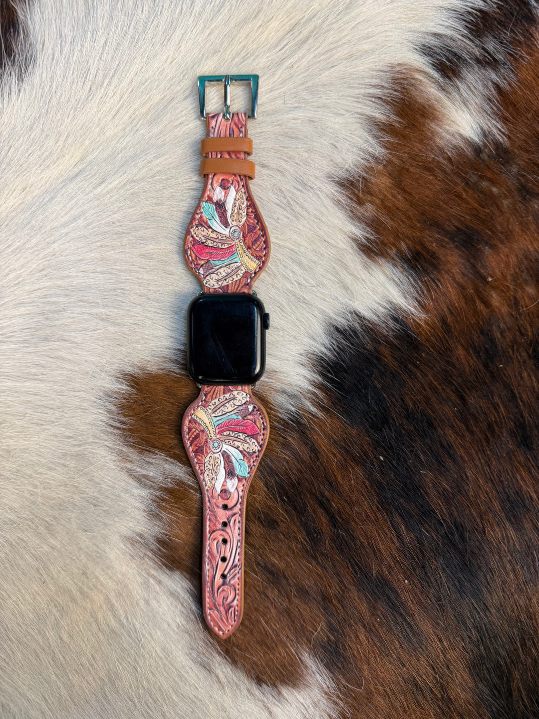 Western Indian Headdress Leather Apple Watch Band