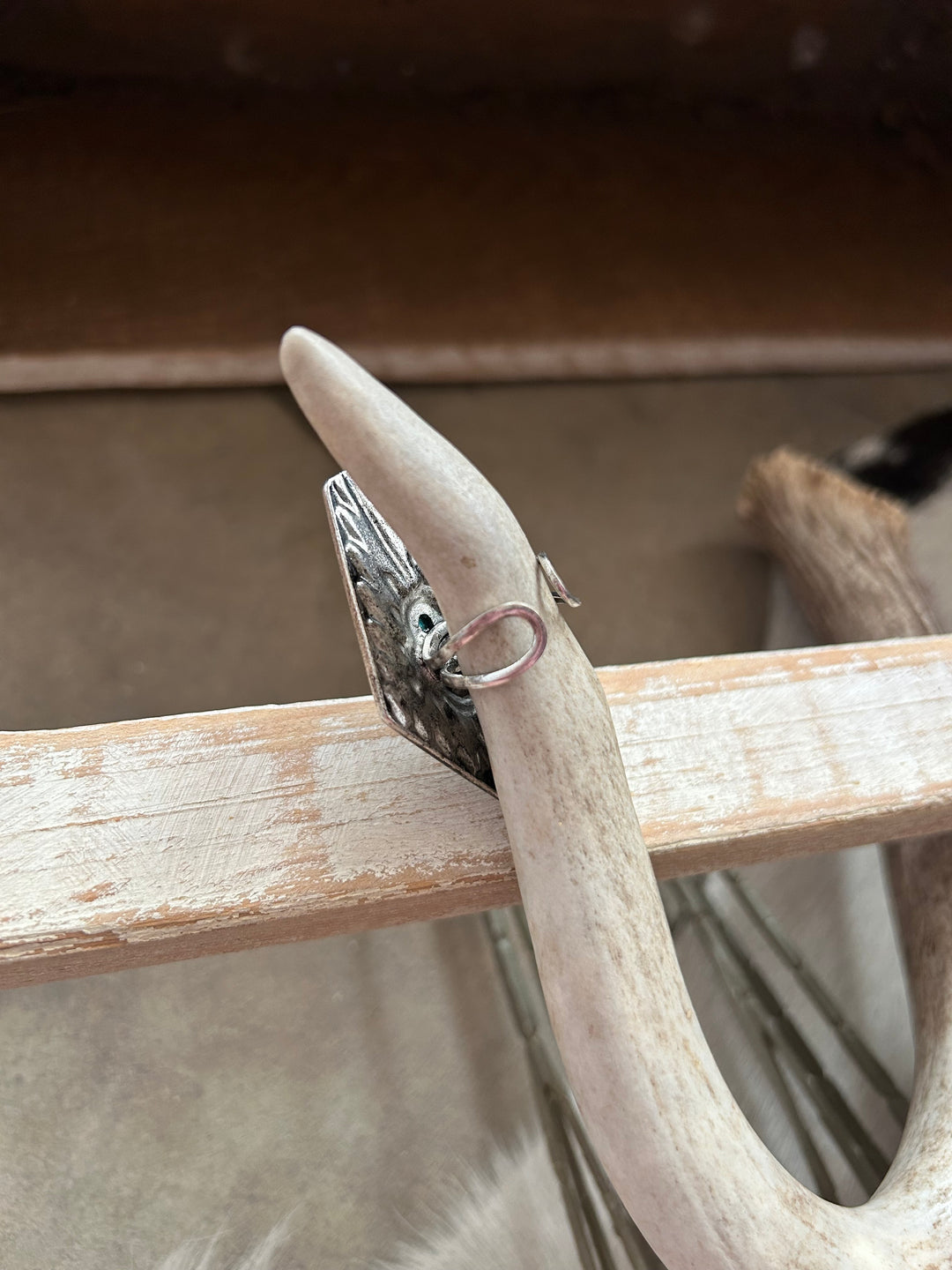 Western Style Turquoise and Black Diamond Ring