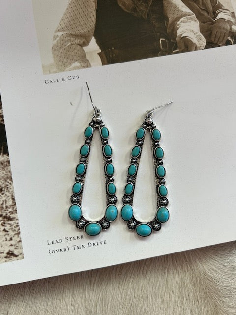 Western Teardrop Concho Turquoise Earrings