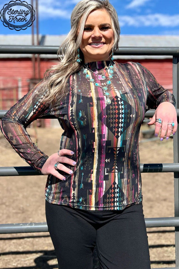 PLUS Aztec Warrior Mesh Top | gussieduponline