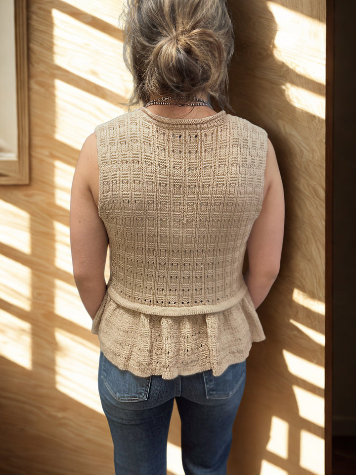 Front Tie Ruffled Hem Sweater Vest