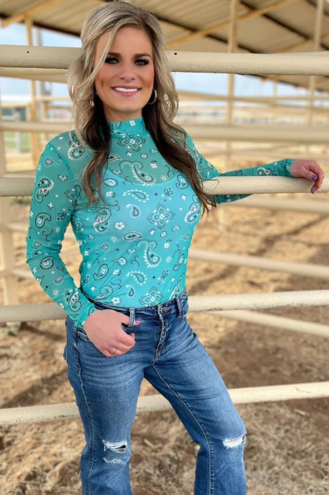 Sterling Kreek Bandana Babe Turquoise Mesh Top
