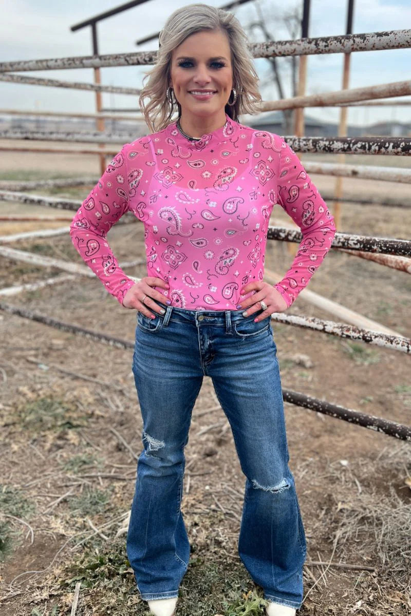 Sterling Kreek Bandana Babe Pink Mesh Top