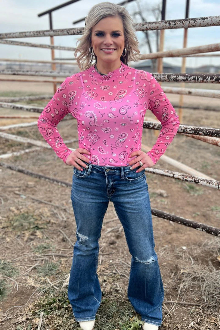 Sterling Kreek Bandana Babe Pink Mesh Top
