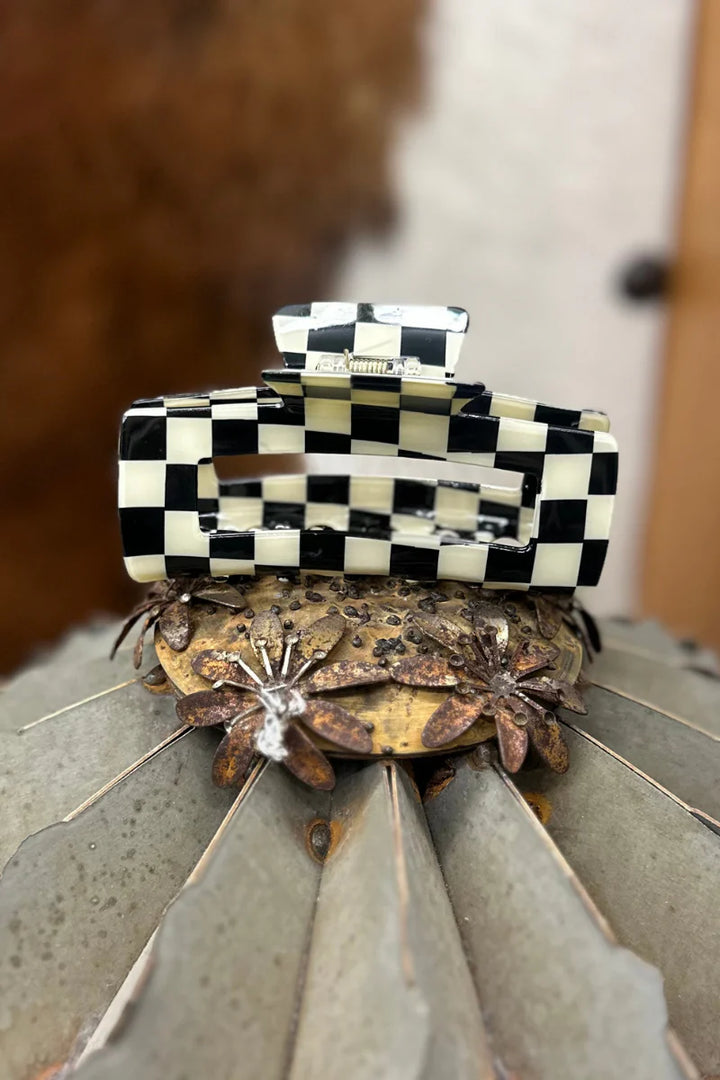 Sterling Kreek Checked Funky Frontier Claw Clip-Black
