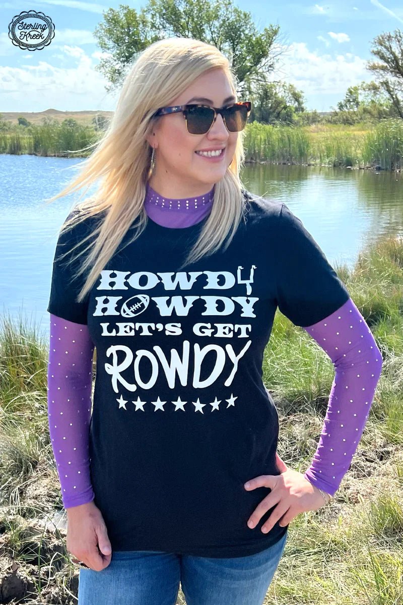This Soul Of A Warrior Top will bring you shimmering style and fierce comfort. Let your look pop with the purple mesh and rhinestones on the necks and sleeves - no one will be able to take their eyes off you! A warrior's spirit never dies, so strut your stuff and show everyone who's boss.     96% POLYESTER 4% SPANDEX