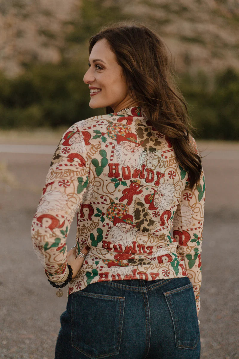 Sterling Kreek Howdy Santa Mesh Top