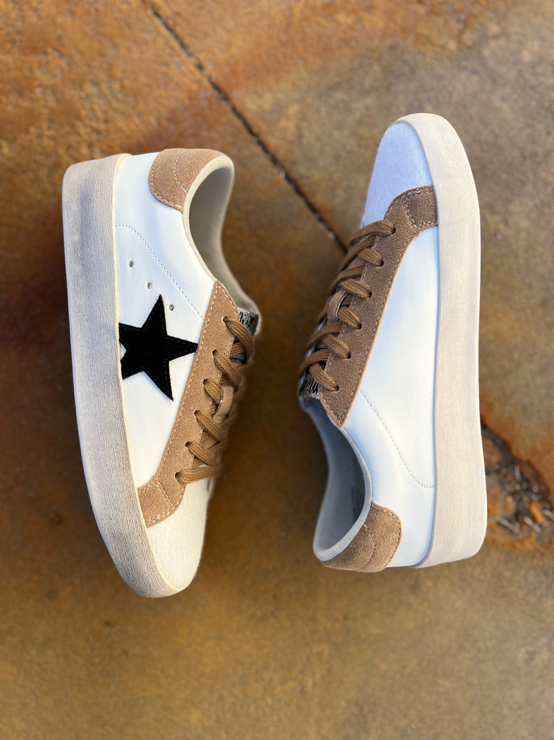 Rock the basics with these cool, comfy Basic Star Sneakers! Classy white, taupe, and black colors with a velvet-like material make them the perfect shoe to show off a subtle elegance. Plus, the black star detail? Yeah, you'll be a real star in these!