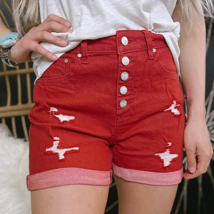 Make a bold statement with Tennessee Walking Shorts in Red! Featuring a sunny yellow color, button fly, and rolled ends, these shorts will make you stand out from the crowd. And don't worry, they're comfy enough to wear while taking a nice stroll through the park!  50% cotton 22% loycell 2% spandex 26% polyester