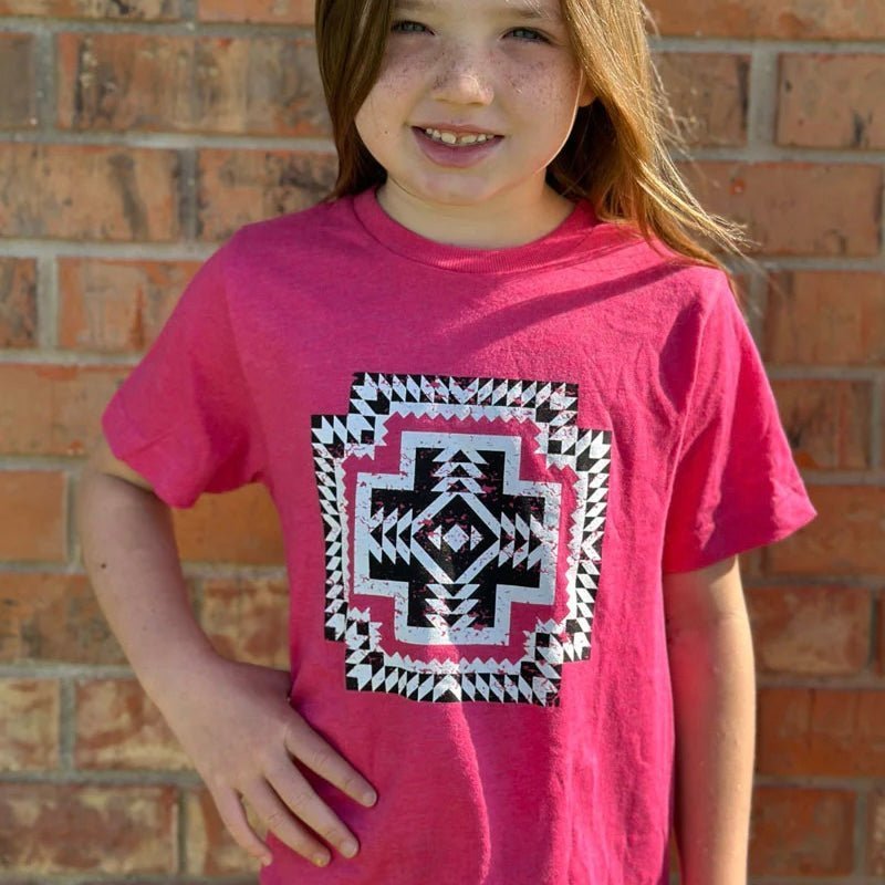 Introducing the coolest tee around: the New Chick On The Block Tee KIDS! Make a statement with this sassy pink tee, featuring a classic black and white aztec design that's sure to break necks. Sure to be a favorite of your little trendsetter, it's the perfect way to make sure they stay stylin'! #ontopoftheteeworld 💁🏻