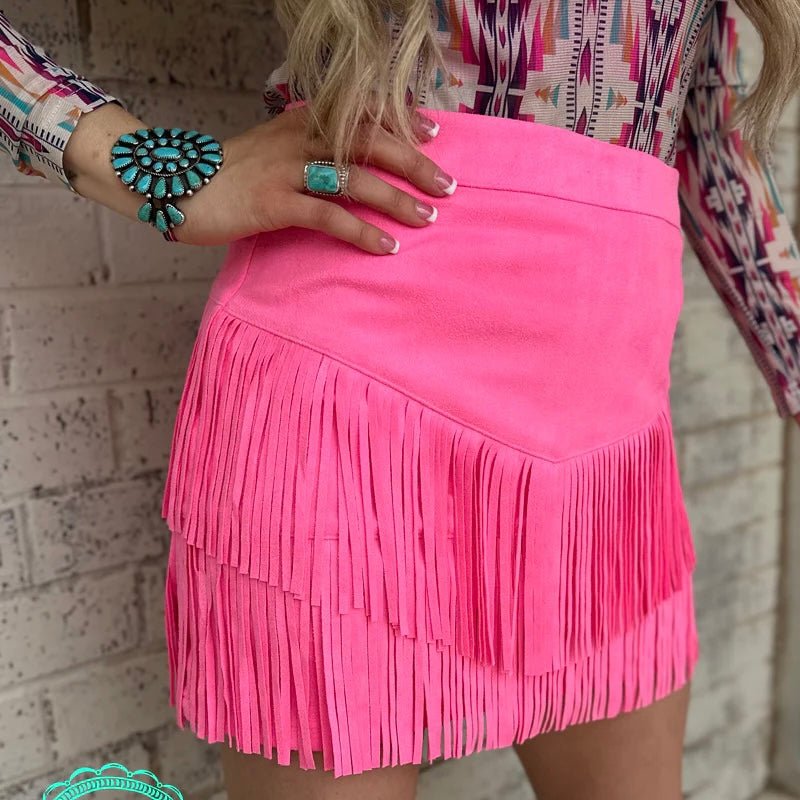 Plus Fort Worth Fringe Skirt Pink | gussieduponline
