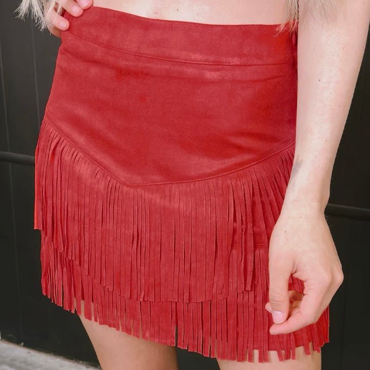 Plus Fort Worth Fringe Skirt Red