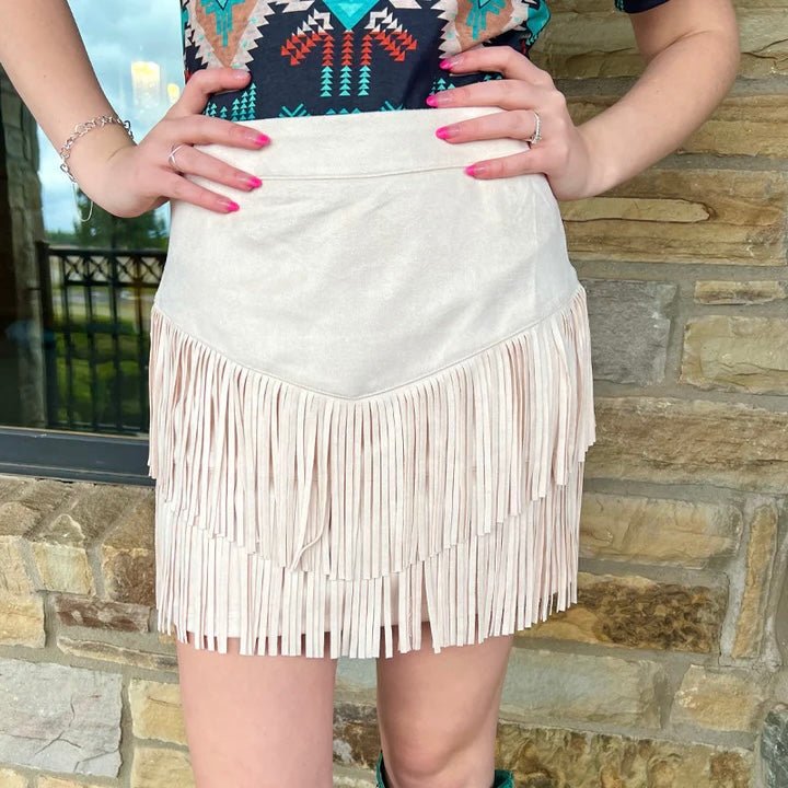 Plus Fort Worth Fringe Skirt Tan
