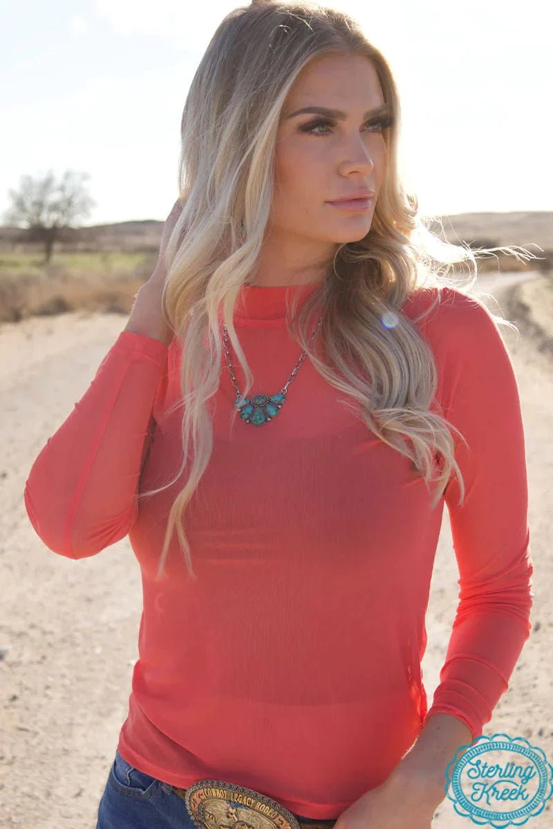 Plus Size Sterling Kreek Meshed Out Coral Top | gussieduponline