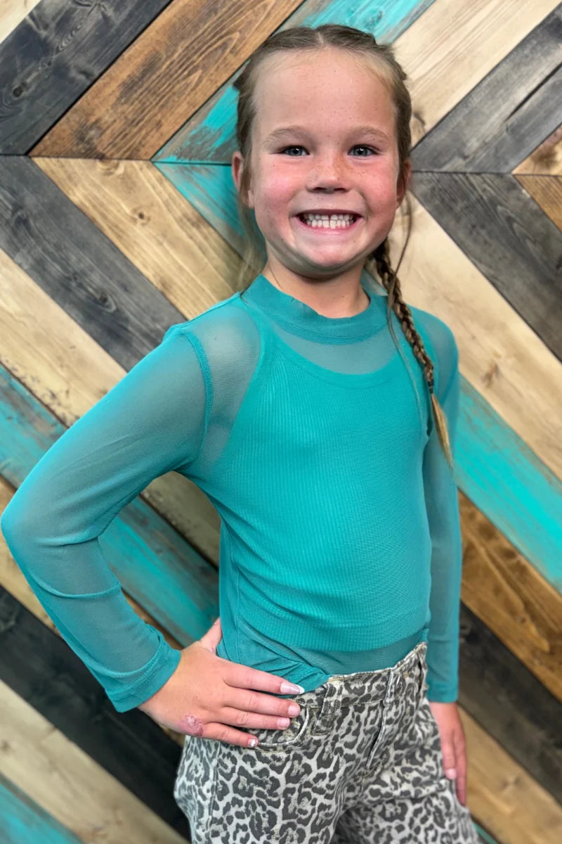 KIDS Meshed Out Turquoise Top