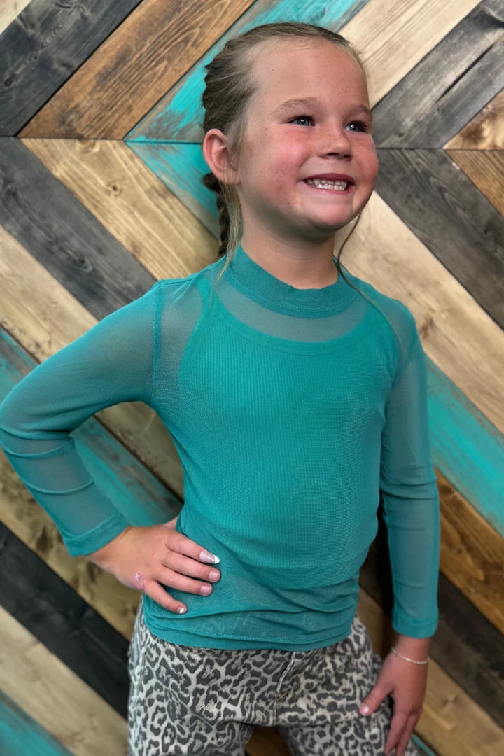 KIDS Meshed Out Turquoise Top