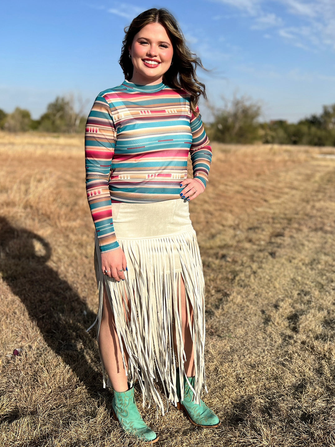 Rodeo Queen Suede Fringe Skirt Beige | gussieduponline