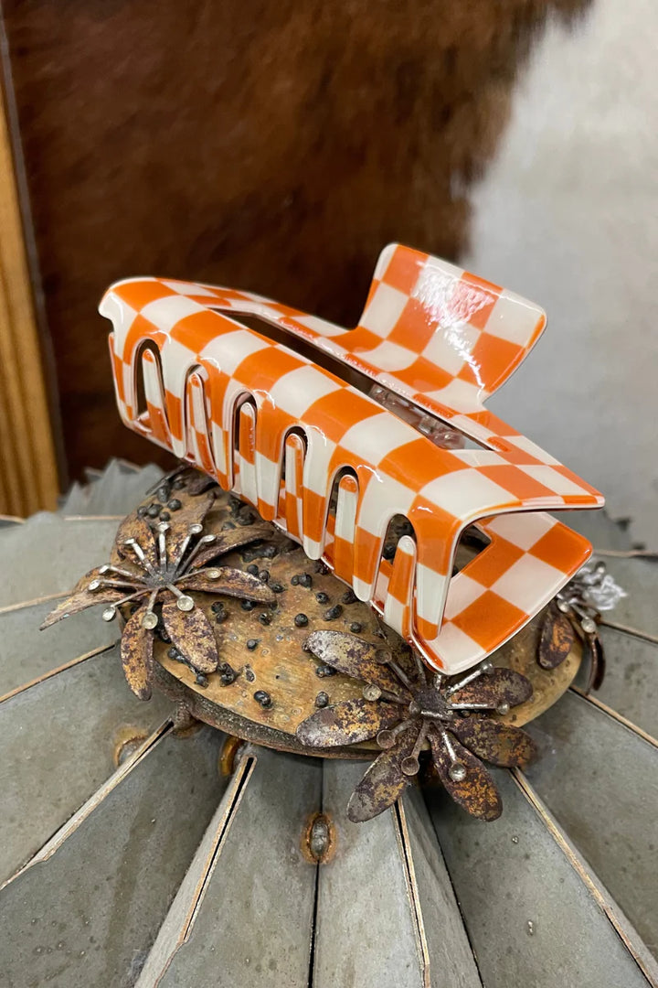 Sterling Kreek Checked Funky Frontier Claw Clip-Orange