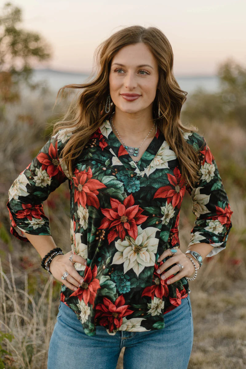 Sterling Kreek Poinsettia Season Top