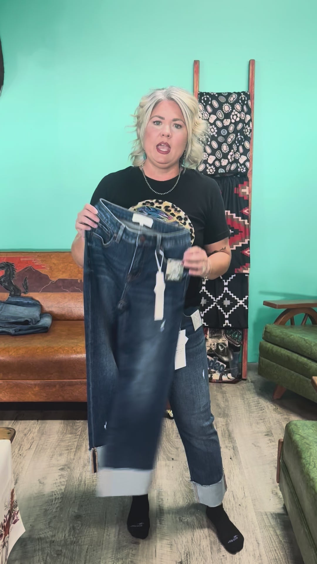 Risen 4-Way Stretch Mid Rise Cuffed Jeans