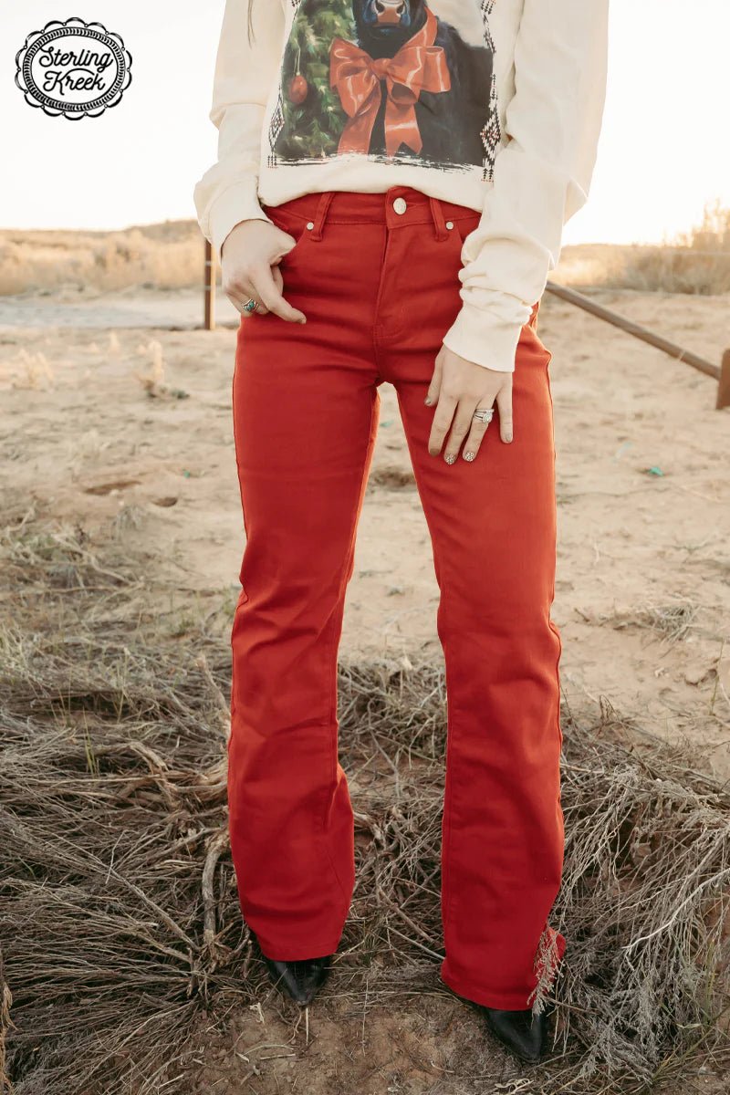 **We recommend sizing down a size, they are stretchy and run a size big**     Take a walk on the wild side with these WALKING WEST DENIM RED LONG jeans! The classic red hue is perfect for a night on the town, and the durable denim fabric will ensure you look your best no matter where you go. Look sharp and stylish in these hip jeans!  98% Cotton 2% Spandex