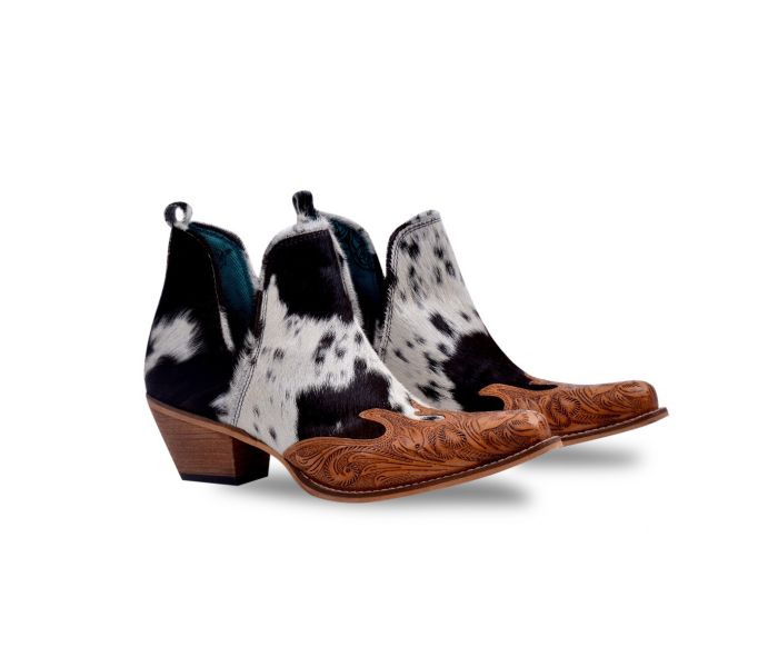 Frisco Blossom Hair On Hide Tooled Booties | gussieduponline
