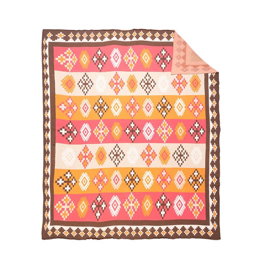 Aztec blanket. Aztec throw. Pink blanket.Orang throw. Western style. Southwestern style. Boutique. Small business. Woman owned. 