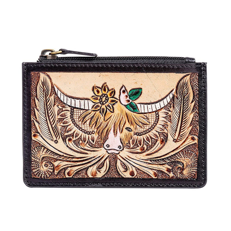 Bloomin' Steer Hand Tooled Credit Card Holder