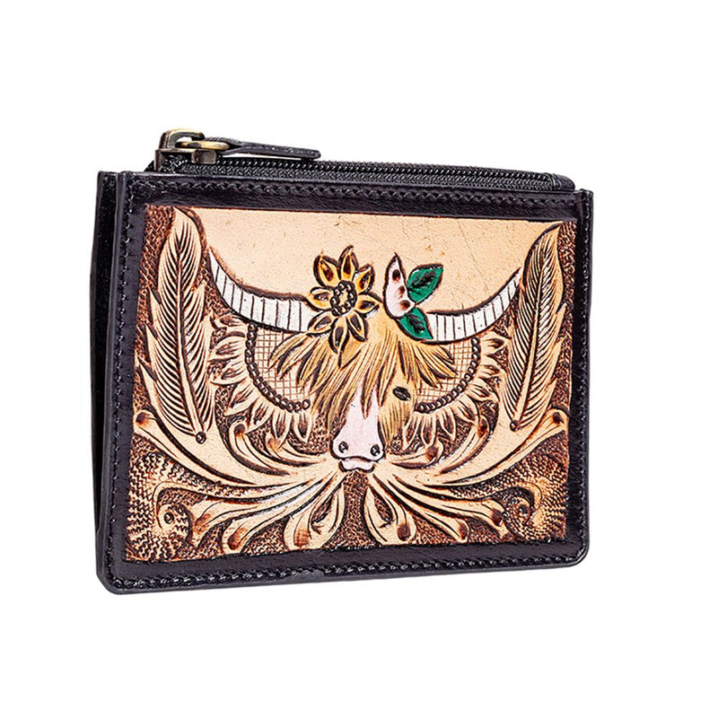 Bloomin' Steer Hand Tooled Credit Card Holder