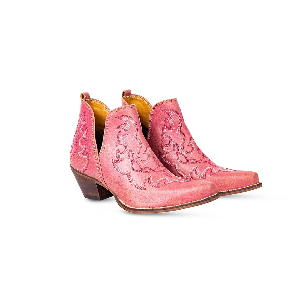 Myra Pink Maisie Leather Stitched Booties | gussieduponline