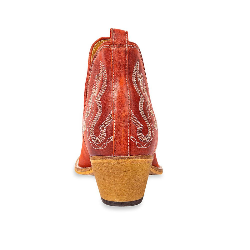 Myra Red Maisie Leather Stitched Booties | Gussieduponline