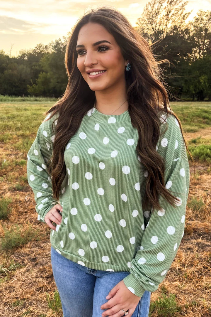 Sage Green Dotty Darling Sweater Top