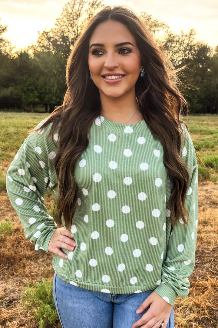 Sage Green Dotty Darling Sweater Top