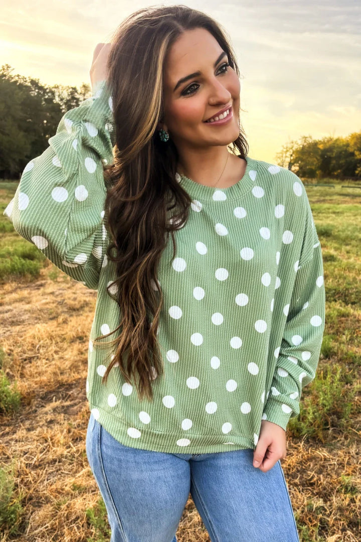 Sage Green Dotty Darling Sweater Top