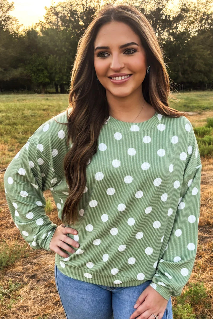 Sage Green Dotty Darling Sweater Top