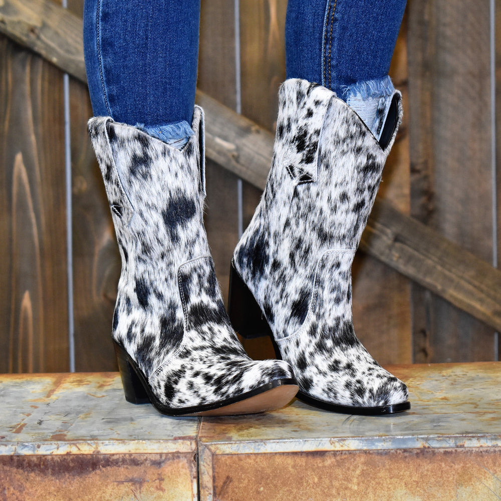 Salt & Pepper Cowhide Bootie* | gussieduponline