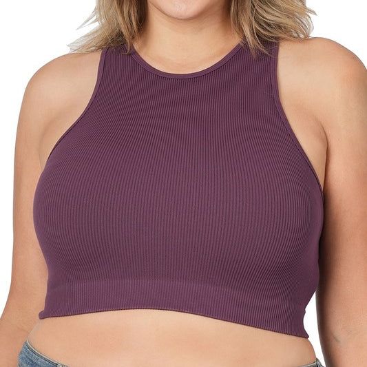 Plus Cropped And Ribbed Racerback Top- 3 Colors