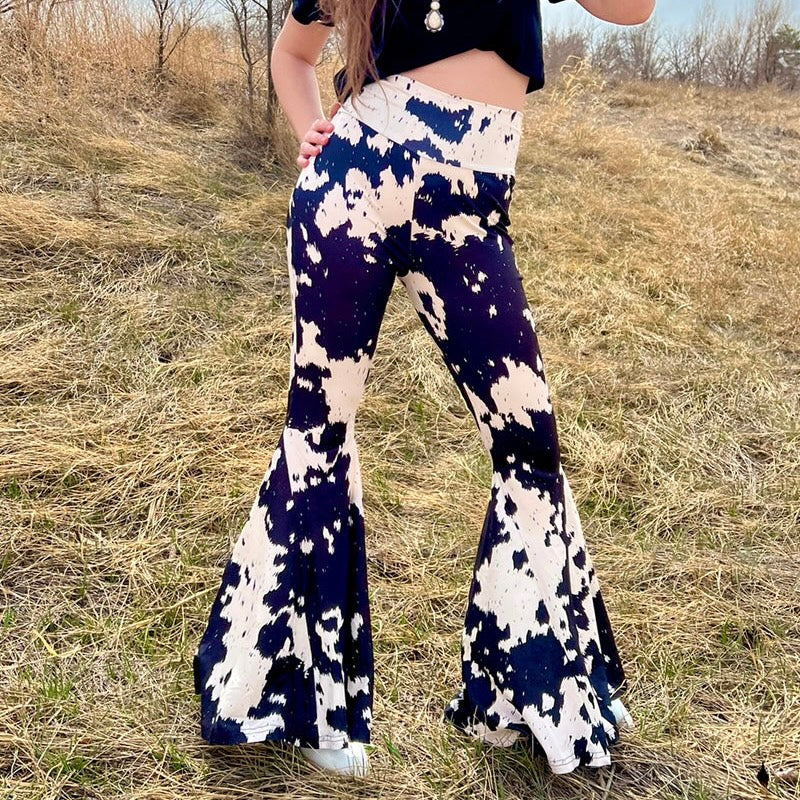 These pants are so fun! They are a yoga pants material and are so comfy and soft! These also have high waisted cloth waistband, and the cutest bell flare you've ever seen!  Model is wearing an XS  92% POLYESTER 8% SPANDEX