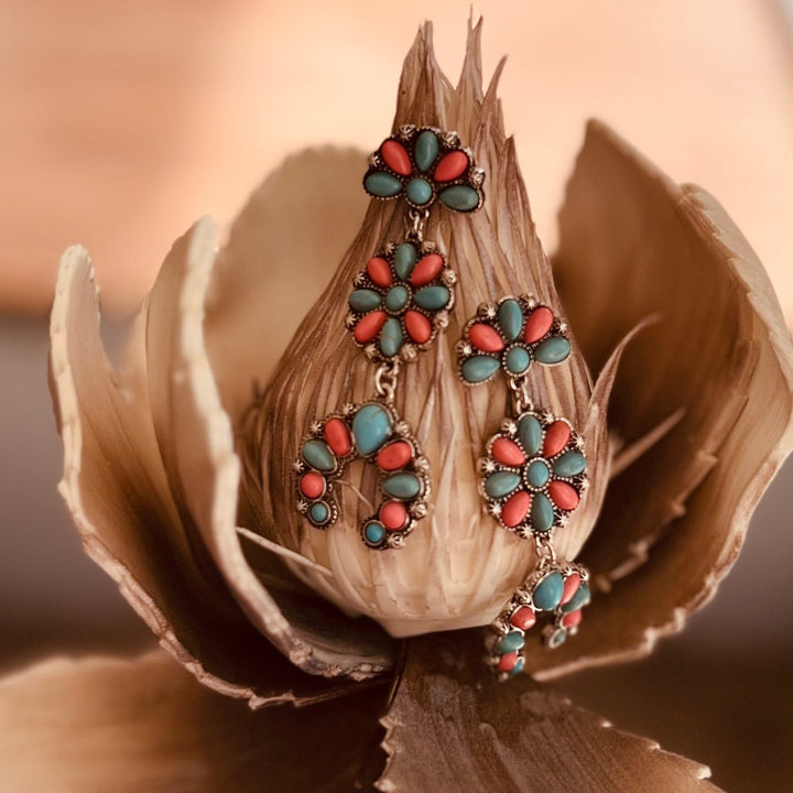 Pink And Turquoise 3 Tier Earrings | gussieduponline