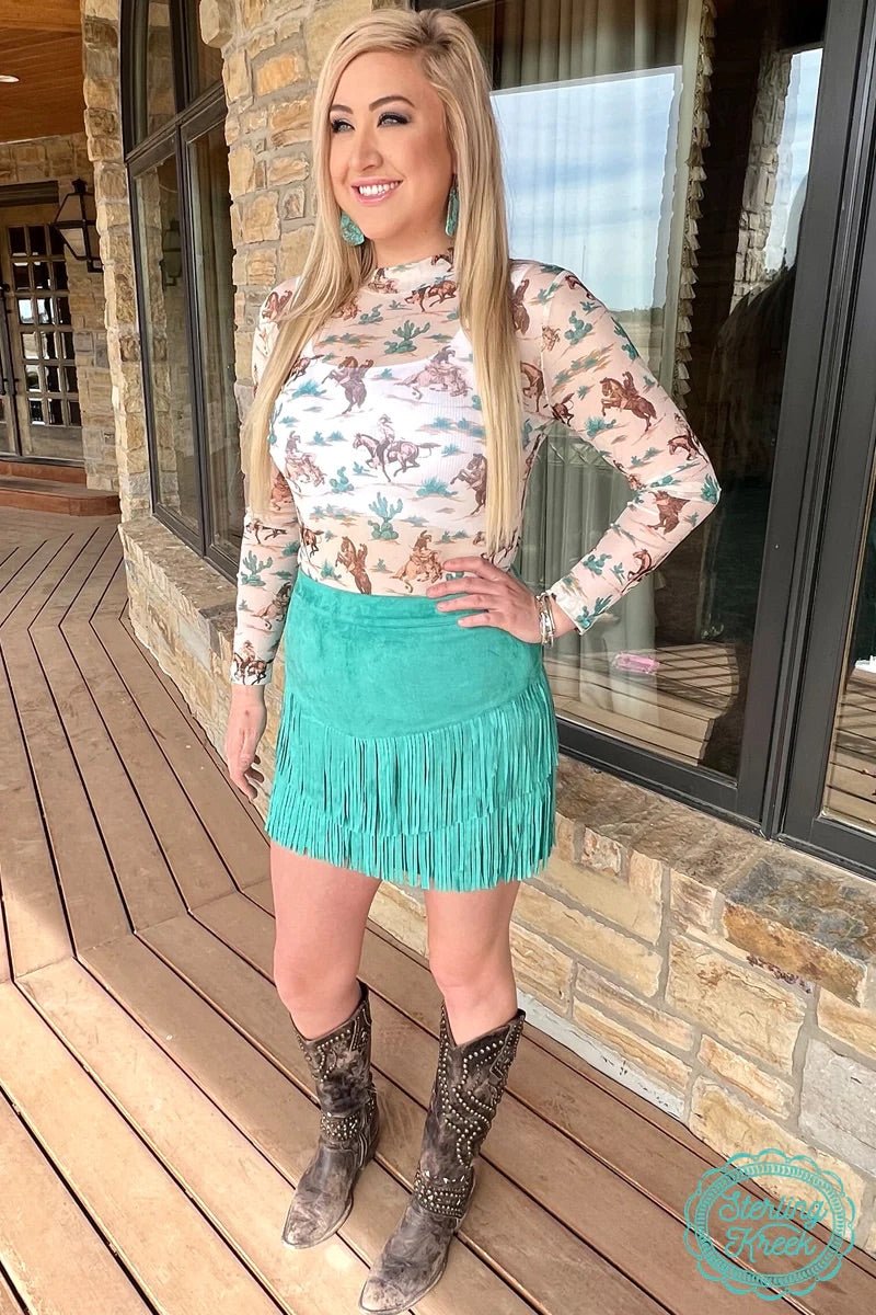 Plus Fort Worth Fringe Skirt Turquoise