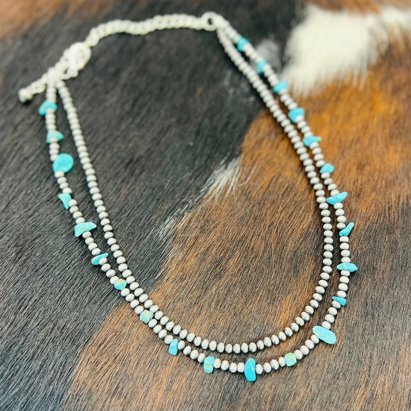 Double Or Nothing Turquoise Beaded Necklace | gussieduponline