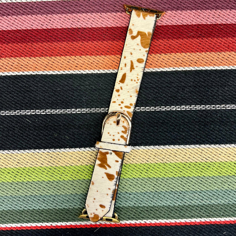 Black and White and Brown and White Cow On Hide Watch Band. Fits 38-40mm Apple Watch