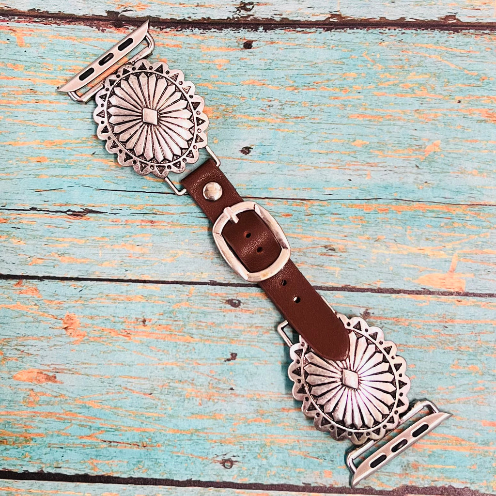 High Polish western concho style textured concho flower shape with buckle.  38-40MM  & 42-44 MM Sizes Available 