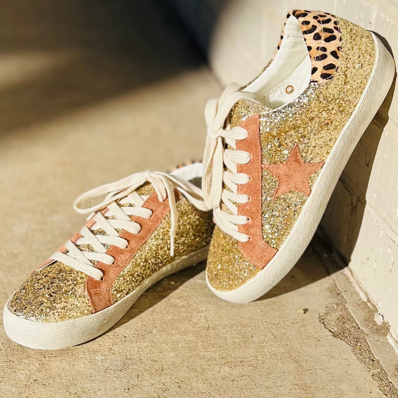Gold Glistening Star Sneakers