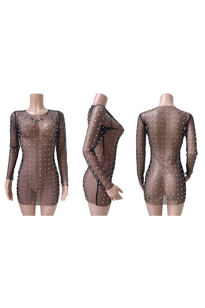 Make a statement in the Mother Of Pearl Mini Dress! Featuring mesh/sheer material with pearl embellishments, style this daring look your way and take your night out to the next level. Perfect for a concert or bachelorette party, unleash your inner risk-taker and make it a night to remember!  95% polyester