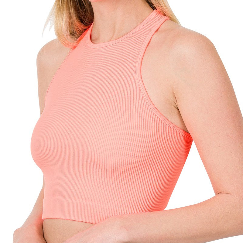 Cropped And Ribbed Racerback Top- 4 Colors