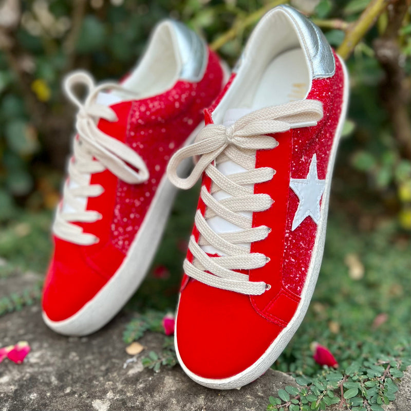 Red Glazed Star Sneakers | gussieduponline