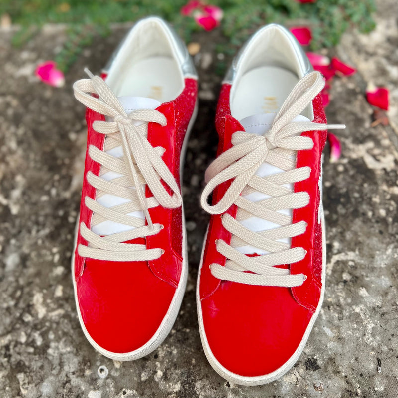 Red Glazed Star Sneakers | gussieduponline