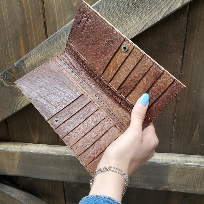 Tan Leather Turquoise Lacing Bi-fold Wallet. Western Style Wallet. Women's Western accessories. Women's leather wallet. Tooled leather wallet. Boutique